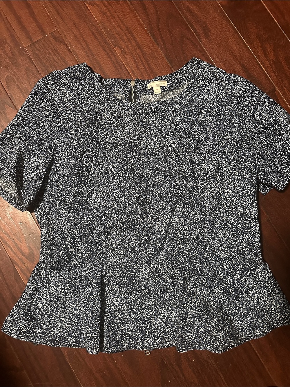 GAP Navy and White Speckled Peplum Top